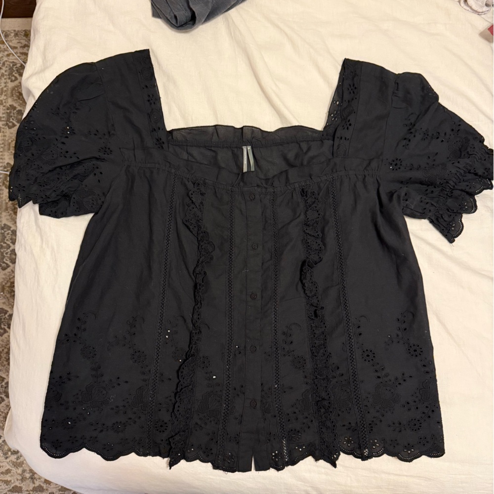 Anthropologie Black Eyelet Blouse